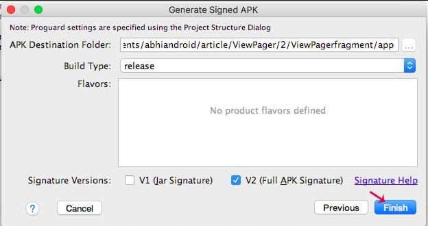 Generate signed apk files 